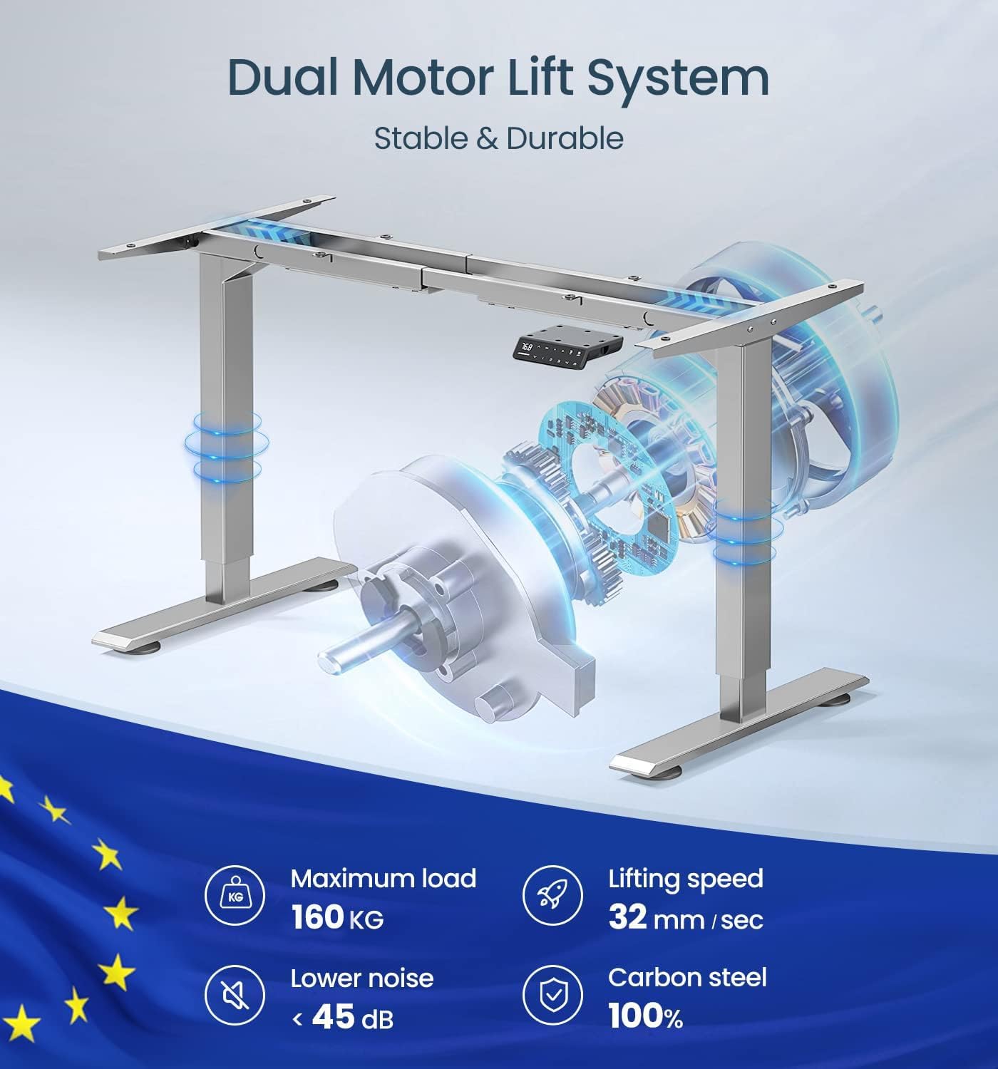 Detalle de MAIDeSITe T2 Pro Adjustable Height Standing Desk Frame (2-stage, Dual Motor) – grey