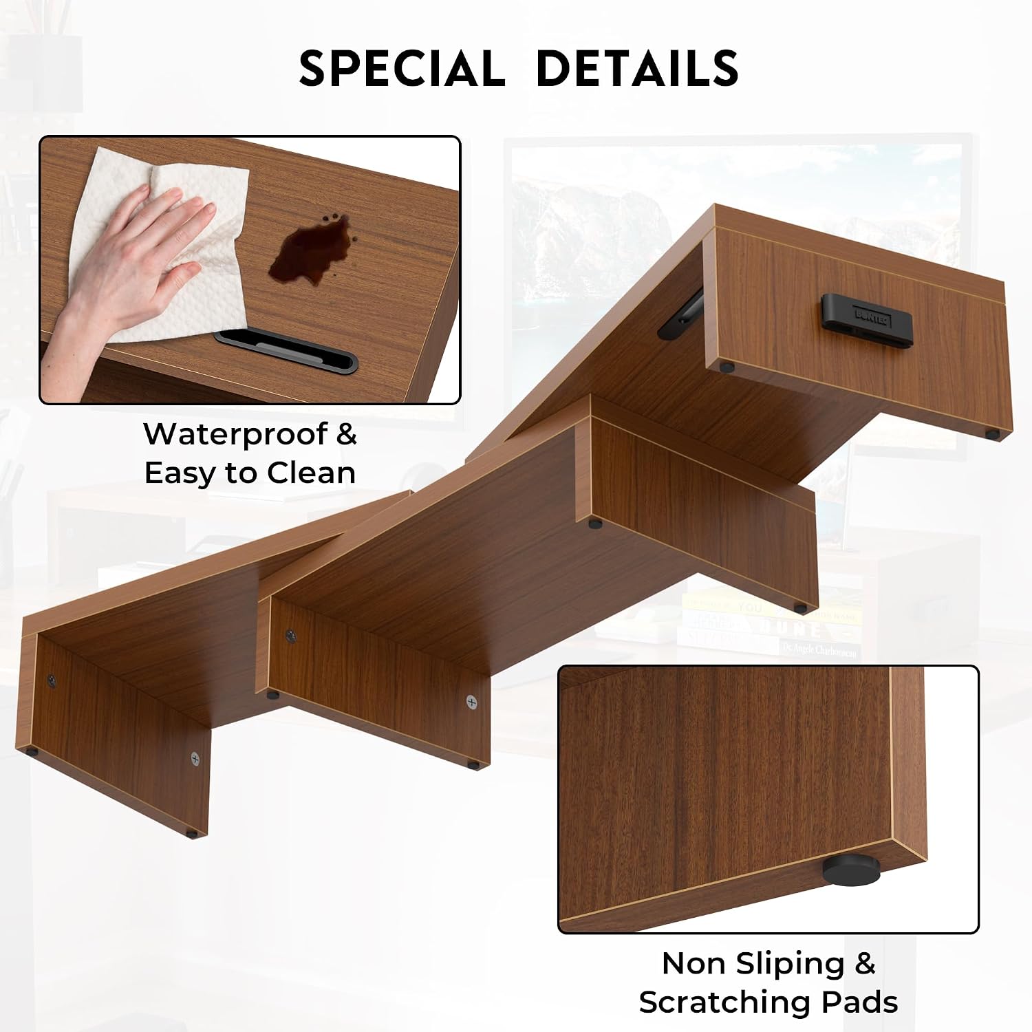 Thumbnail 6 de BONTEC Dual Monitor Stand Riser, Adjustable Walnut Desk Organizer