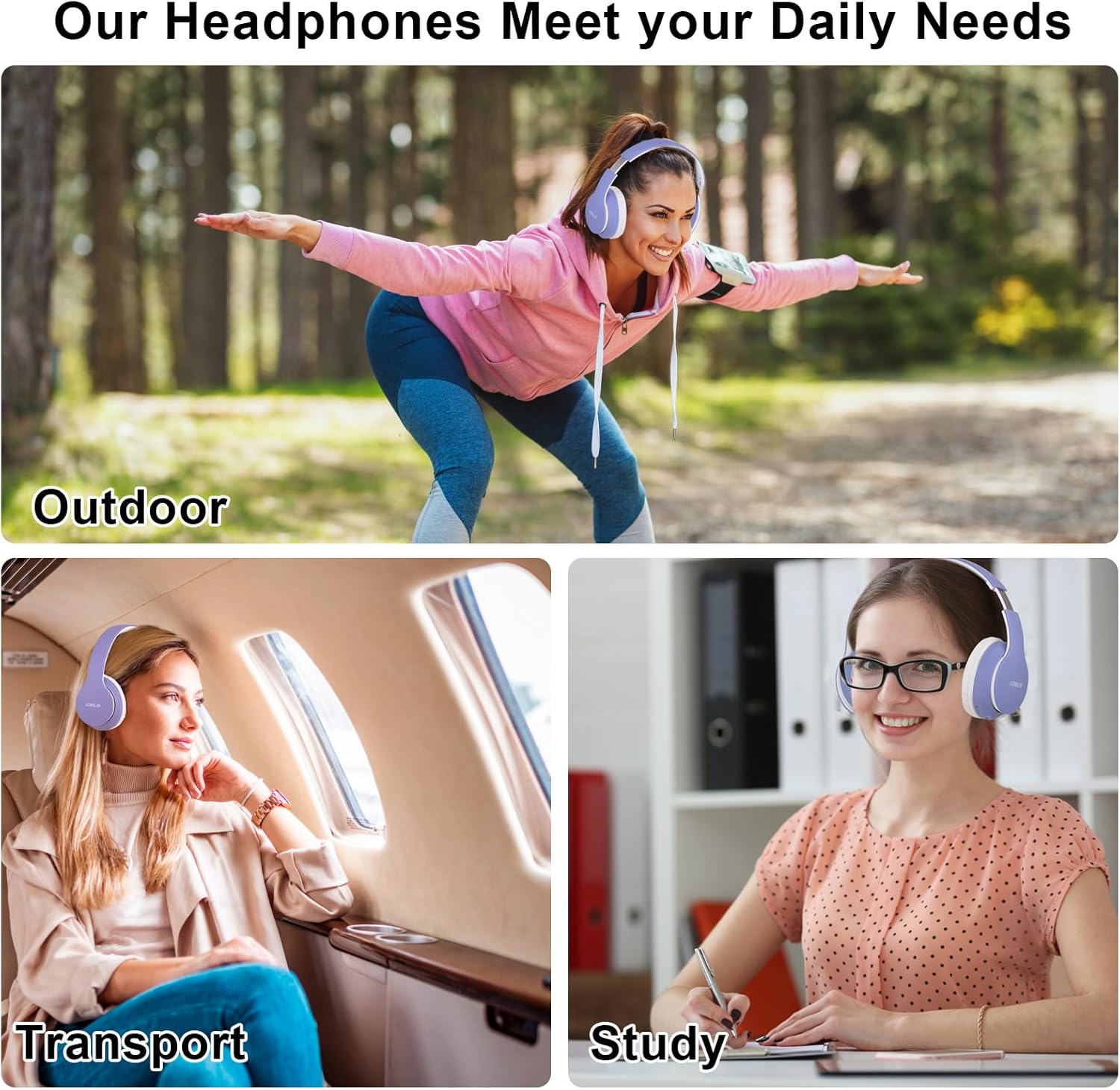 Thumbnail 6 de JOMILIN B9 Wireless Headphones Over-Ear — 60-Hour Battery, Hi-Fi Bass, Purple