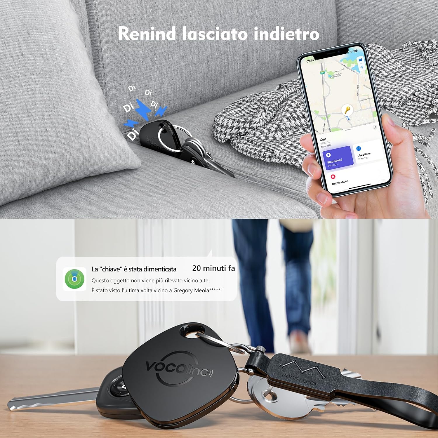 Detalle de VOCOlinc Air Tag Tracker 2 Pezzi: Localizzatore Bluetooth compatibile solo iOS, design leggero e batteria sostituibile