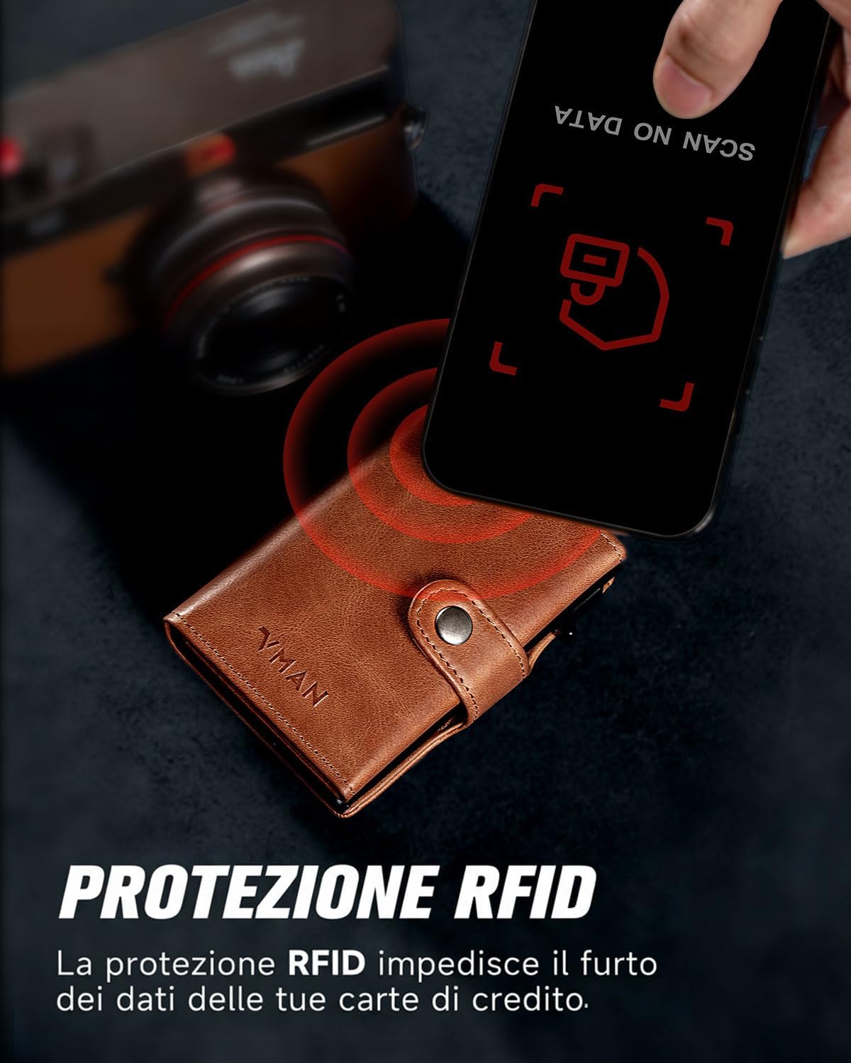 Thumbnail 3 de VMAN Portafoglio Uomo Slim con protezione RFID in pelle pieno fiore – Marrone