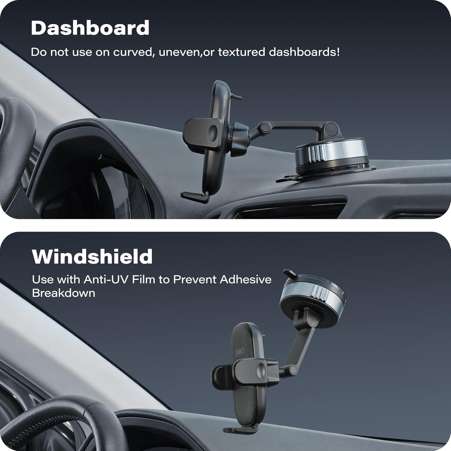 Detalle de APPS2Car Gel-Lock Strong Suction Cup Phone Mount with Dual‑Axis Arm for Car Dashboard
