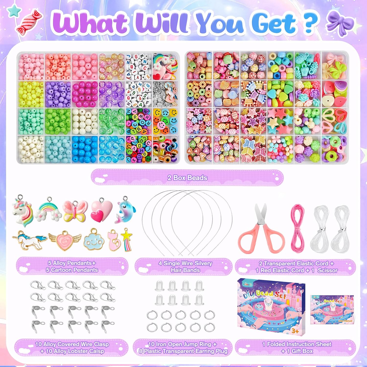 Thumbnail 4 de Bridokit Perlen-Set für Kinderarmbänder – 2 Boxen mit 46 Arten zum Auffädeln, Kreativ-Bastelset ab 4/5/6/7/8/9 Jahren