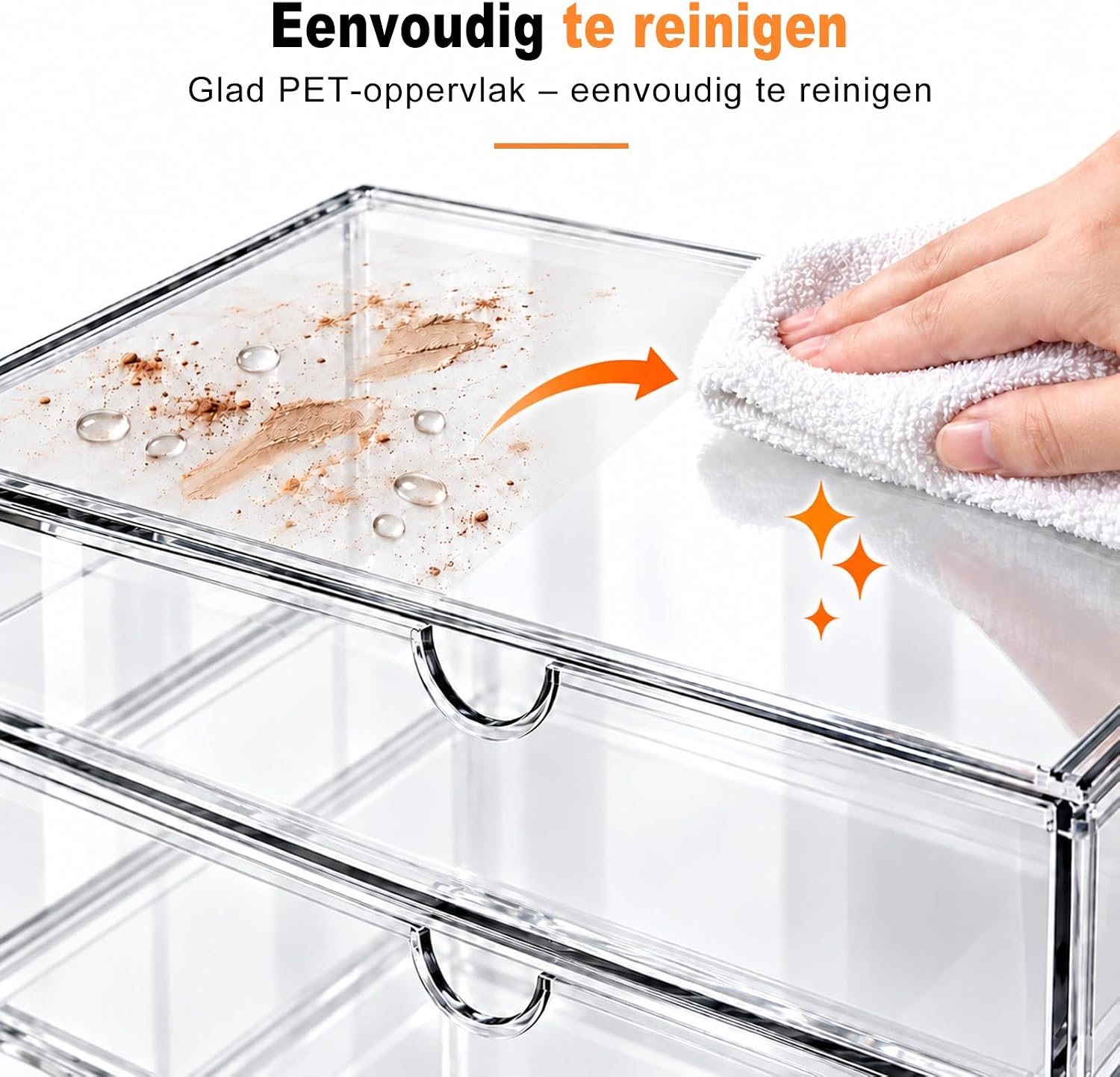 Thumbnail 4 de SortNStore LC029 make-uporganizer met 4 laden, stapelbaar en transparant