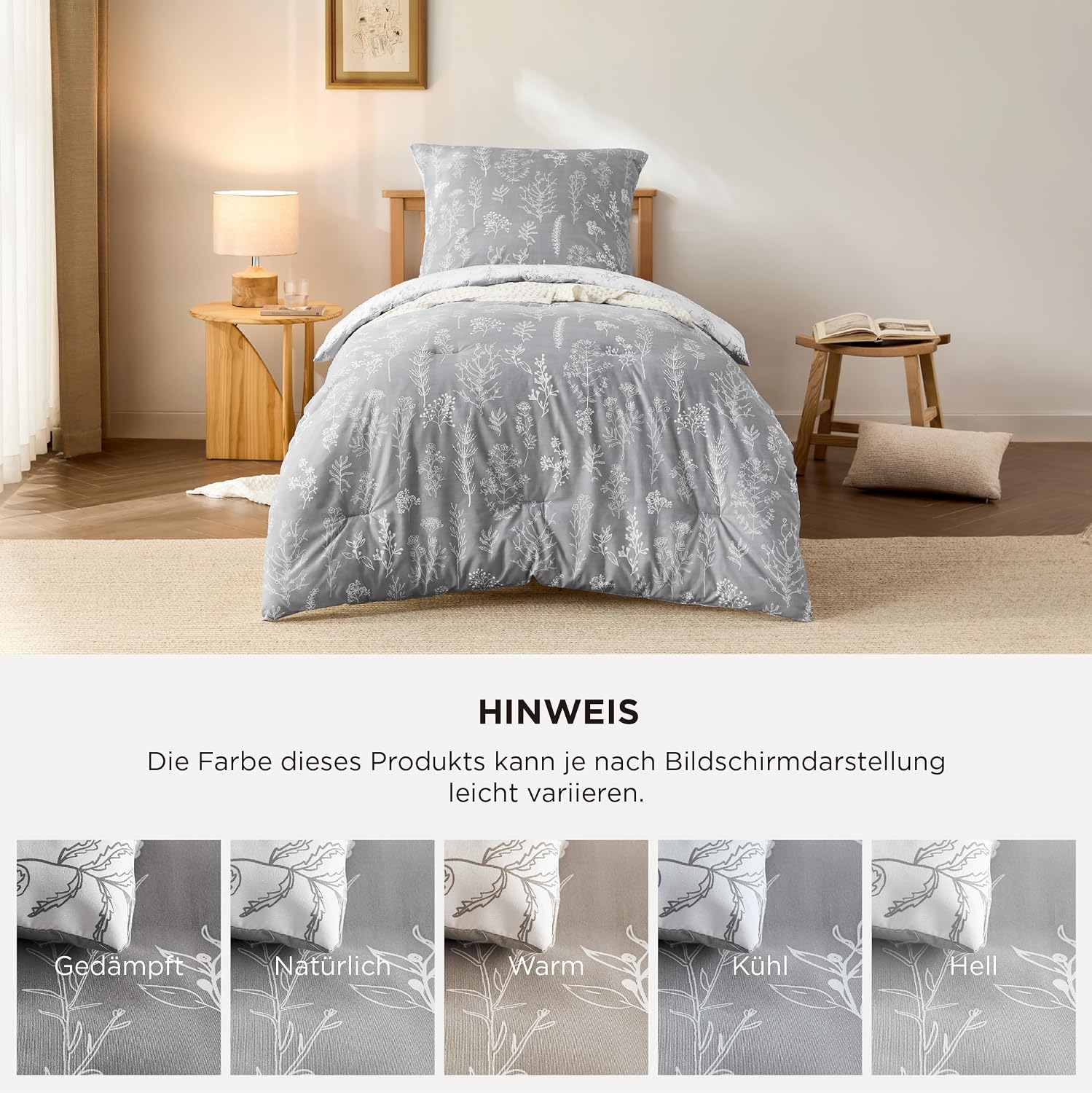 Thumbnail 5 de BEDSURE Bettdecke 155x220 cm mit 2 Kissenbezügen (80x80 cm) – 3-teiliges Set, Allergiker-freundlich, 4 Jahreszeiten Waschbare Mikrofaser, Frostgrau