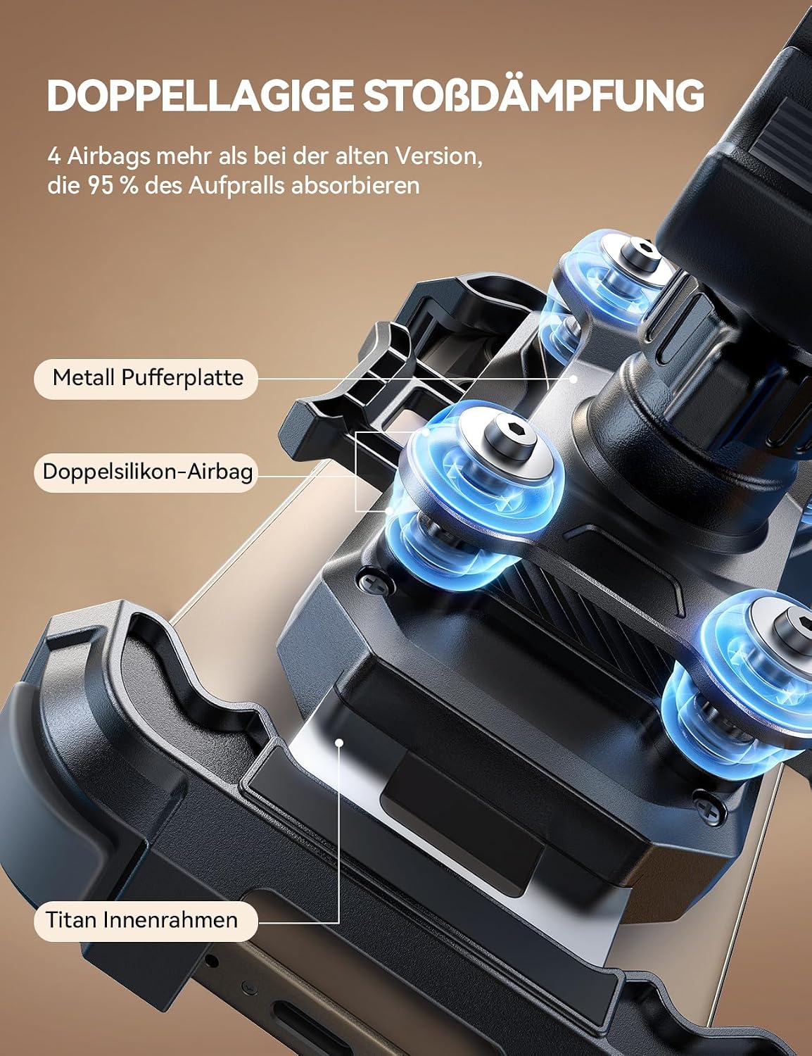 Detalle 2 de JOYROOM Handyhalterung Motorrad & Fahrrad mit doppelter Vibrationsdämpfung und Vollmetall-Lenkerklemme (für Smartphones 4,7–7")