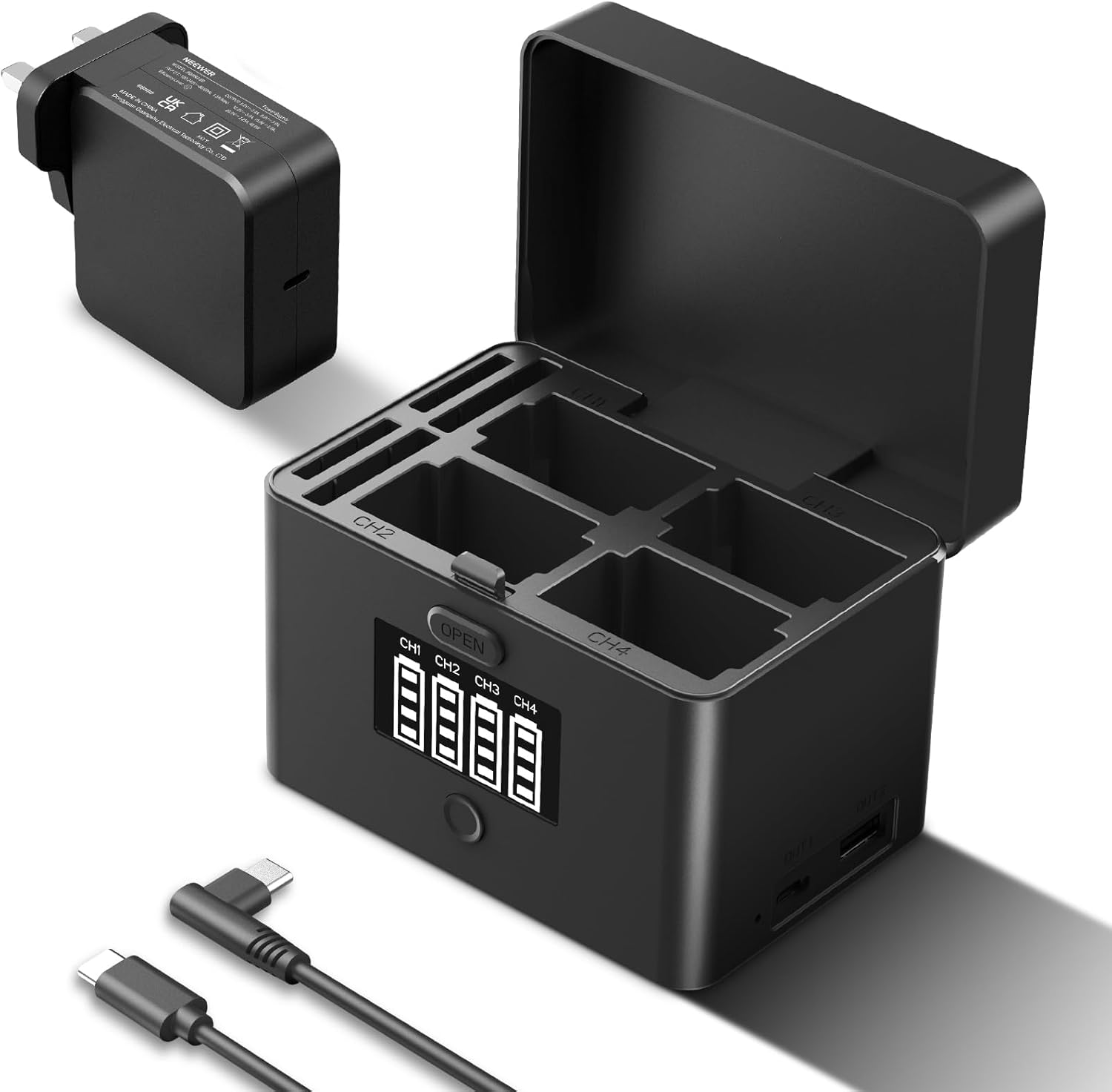 Detalle de NEEWER NW-ZP4 2-in-1 Four-Channel USB Battery Charger for NP-FZ100 & LP-E6 Series