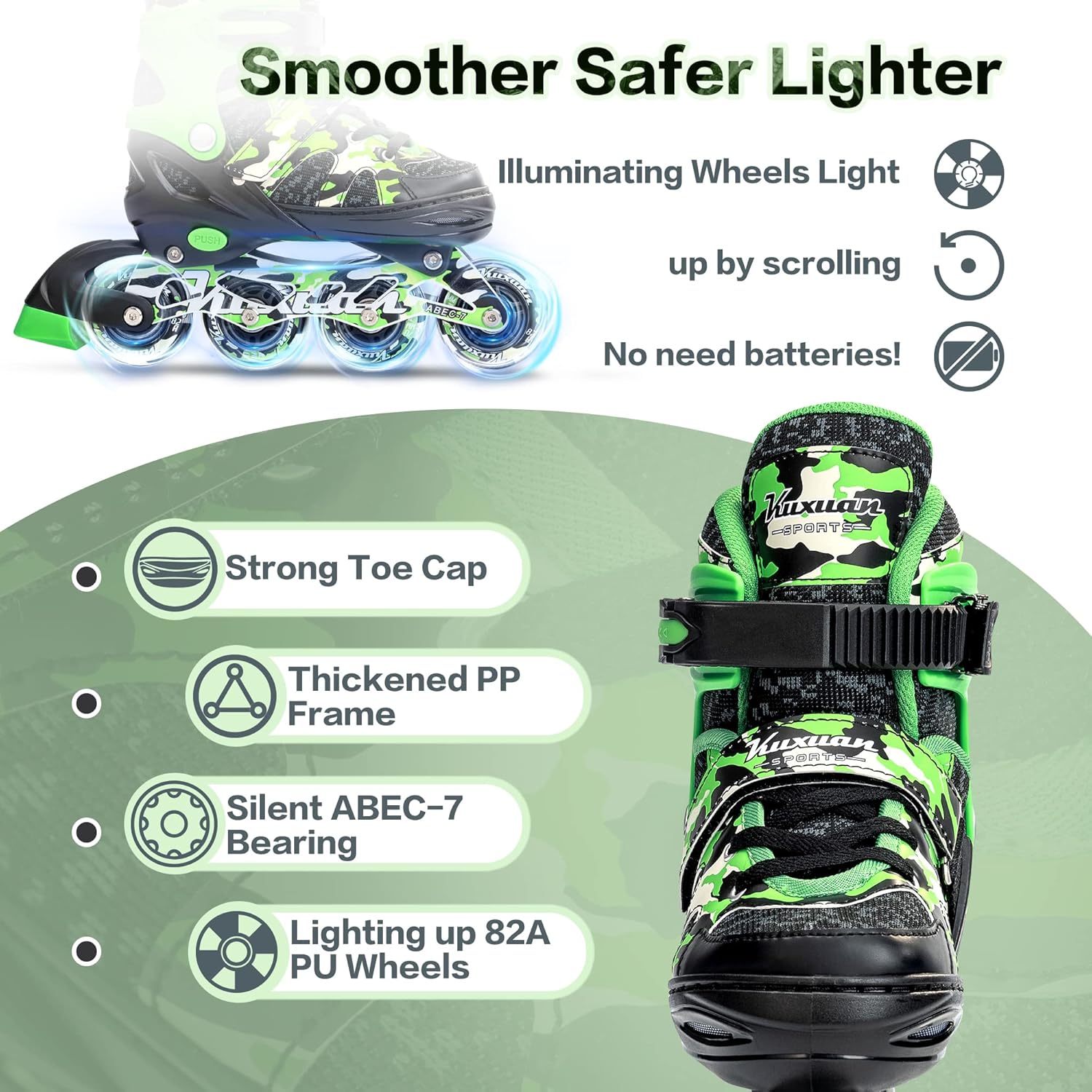 Thumbnail 3 de Kuxuan Boys Adjustable Inline Skates with Light-Up Wheels (Adjustable for 4 Sizes)