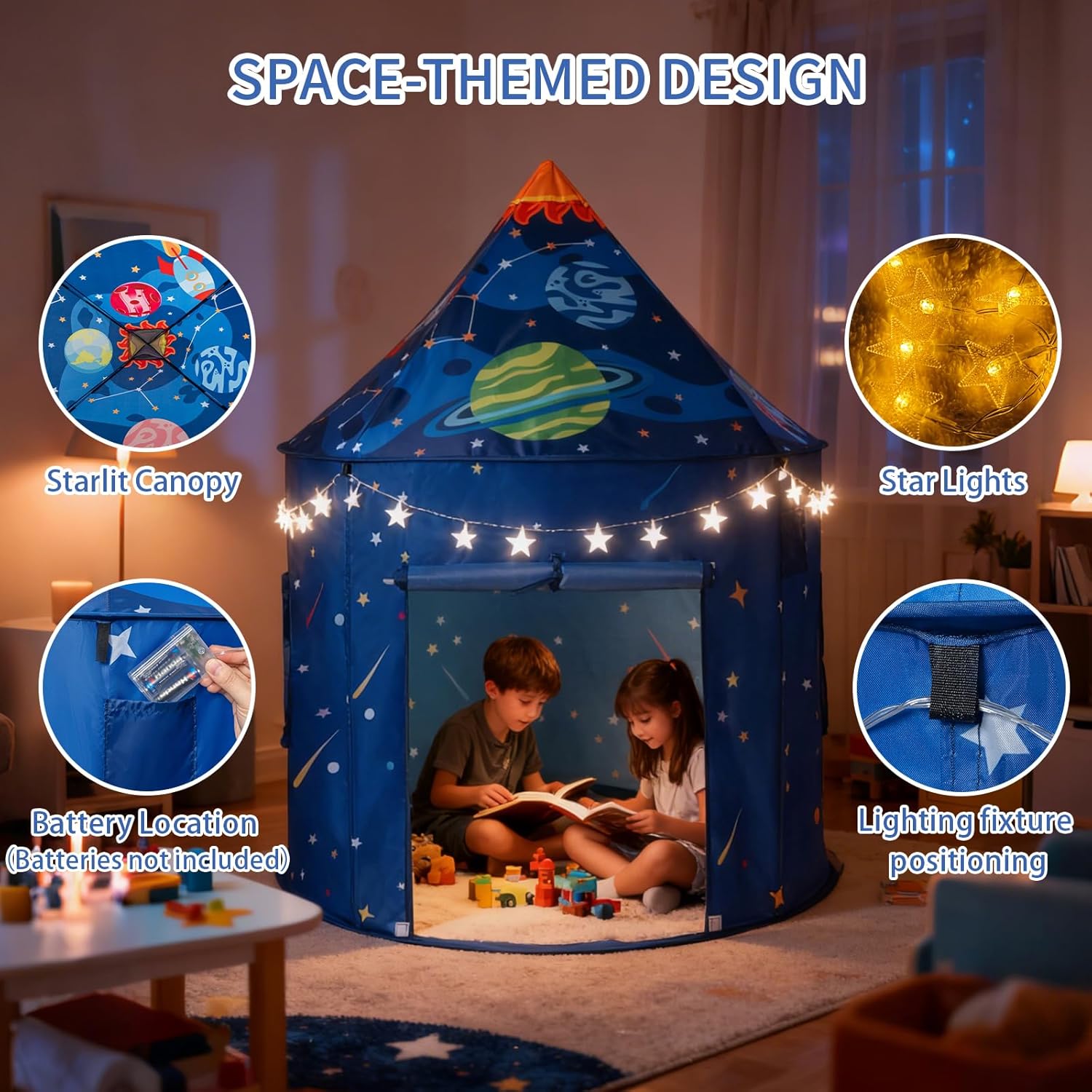 Detalle de ROIWUIE Rocket Space Ship Play Tent for Kids with Star Lights