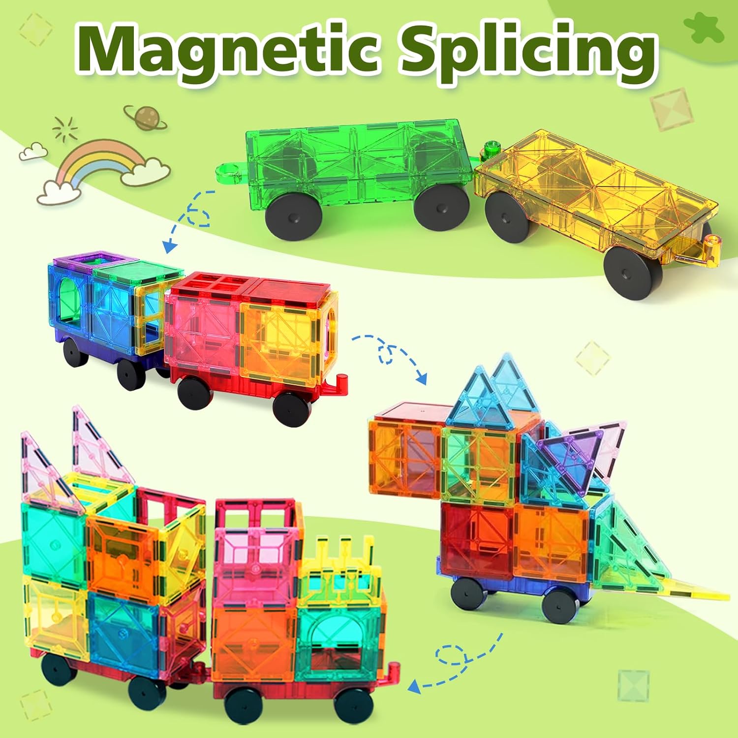 Thumbnail 1 de Magnetic Tiles Cars Building Blocks Set (4-pc) – Car Bases for Magnetic Tile Road Play