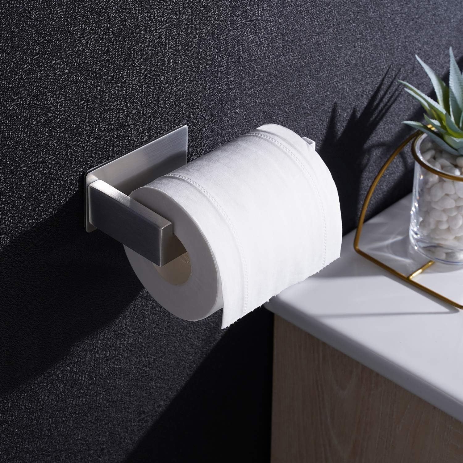 Thumbnail 4 de Aikzik Wall Mounted Toilet Roll Holder with Self Adhesive Backing (Premium 304 Stainless Steel) + 2 Adhesive Hooks