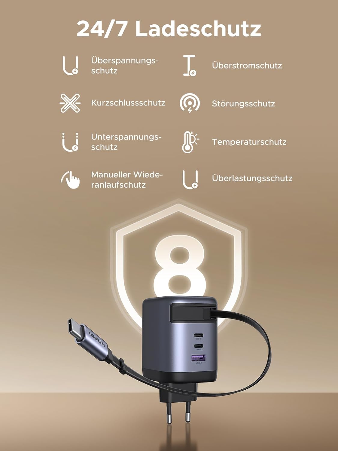 Thumbnail 6 de UGREEN Nexode 100W USB C Ladegerät mit Einziehkabel