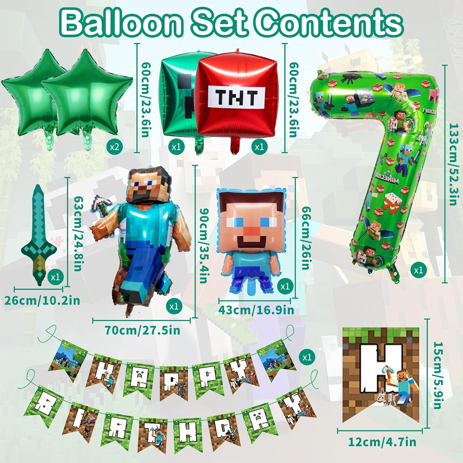 Thumbnail 3 de Birthday Balloons 40 inch Foil Number 7 Balloon set with banner and cartoon character decorations