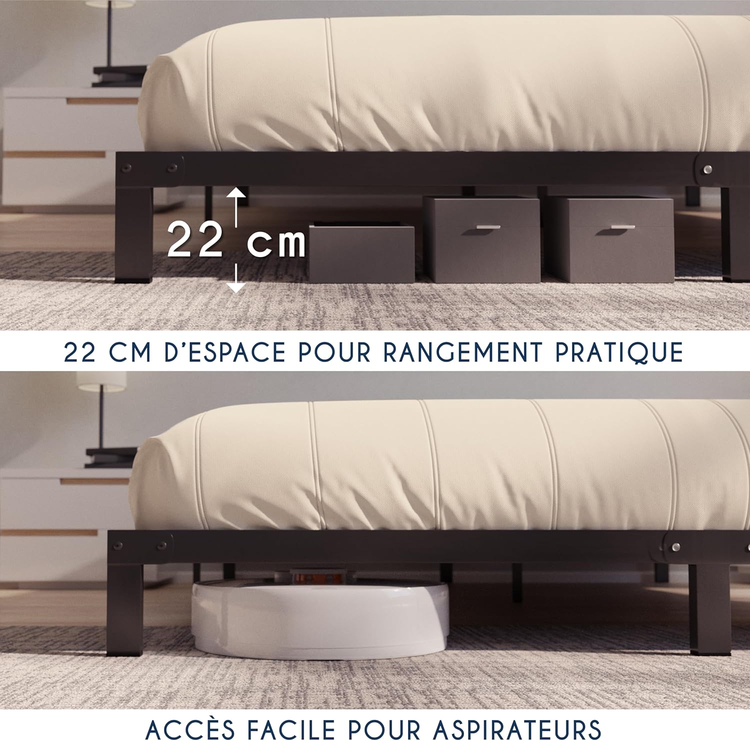 Thumbnail 4 de Dreamzie Cadre de lit 120x200 cm avec sommier et pieds – 25 cm de hauteur, rangement intégré