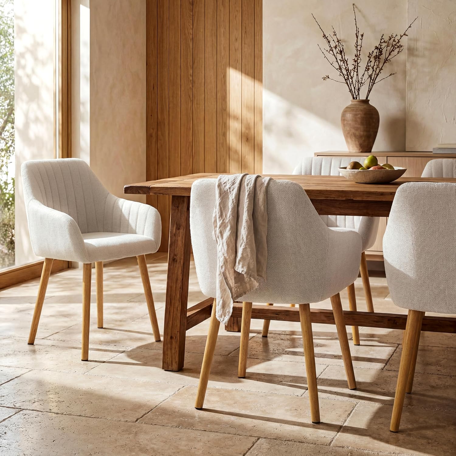 Thumbnail 6 de Goeurvant Set da 6 sedie per sala da pranzo in poliestere, seduta imbottita beige