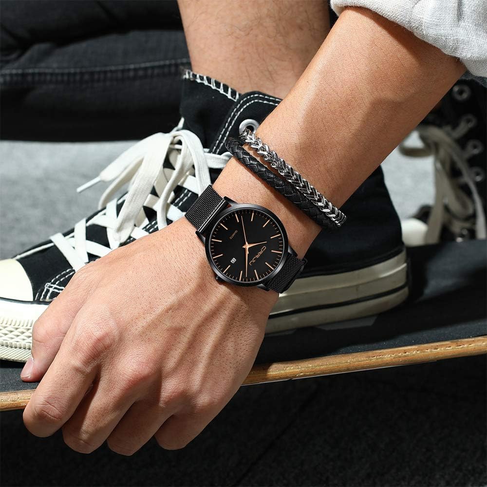 Thumbnail 5 de CRRJU Herren Uhr ultra dünn wasserdicht – analog, Quarz mit Edelstahl-Meshband