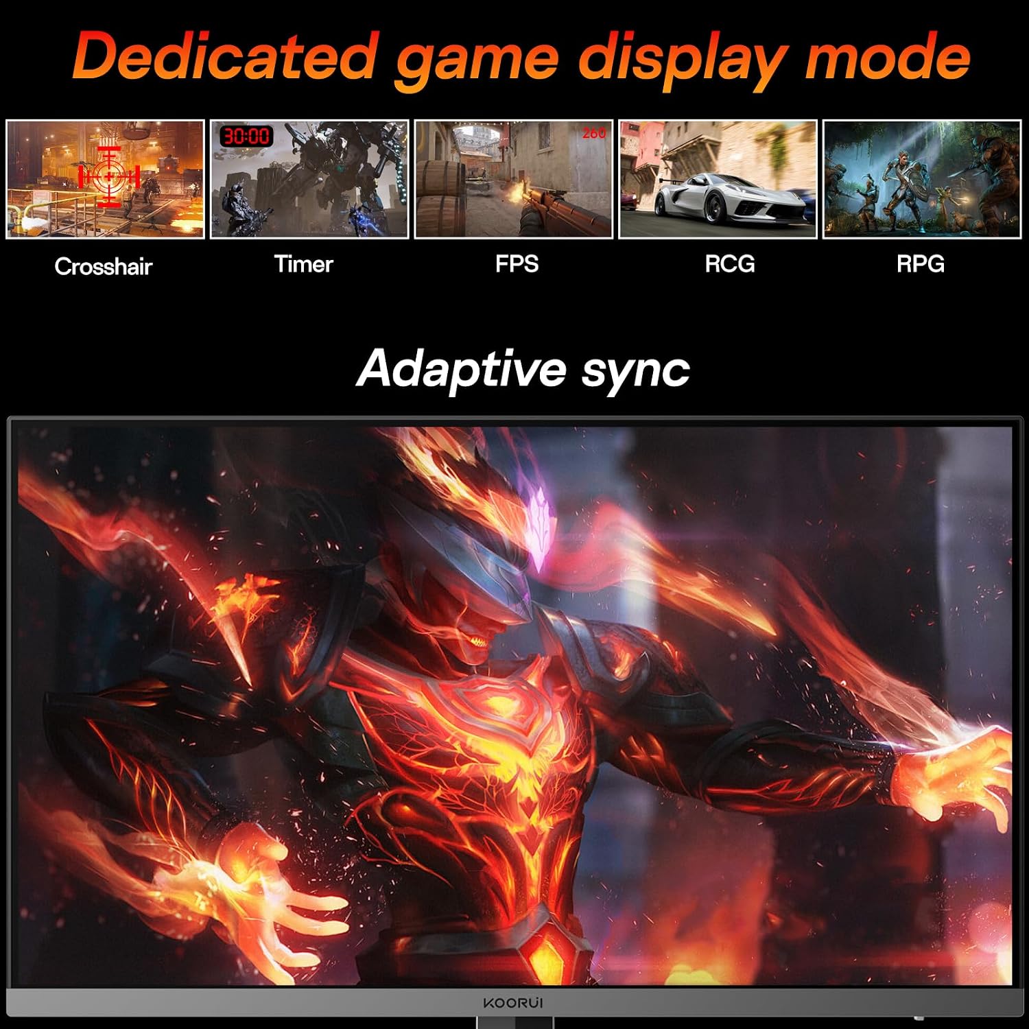 Detalle de KOORUI 27 inch QHD Gaming Monitor G2721X: 2560x1440, 260Hz (240Hz supported), HDR400, Fast IPS
