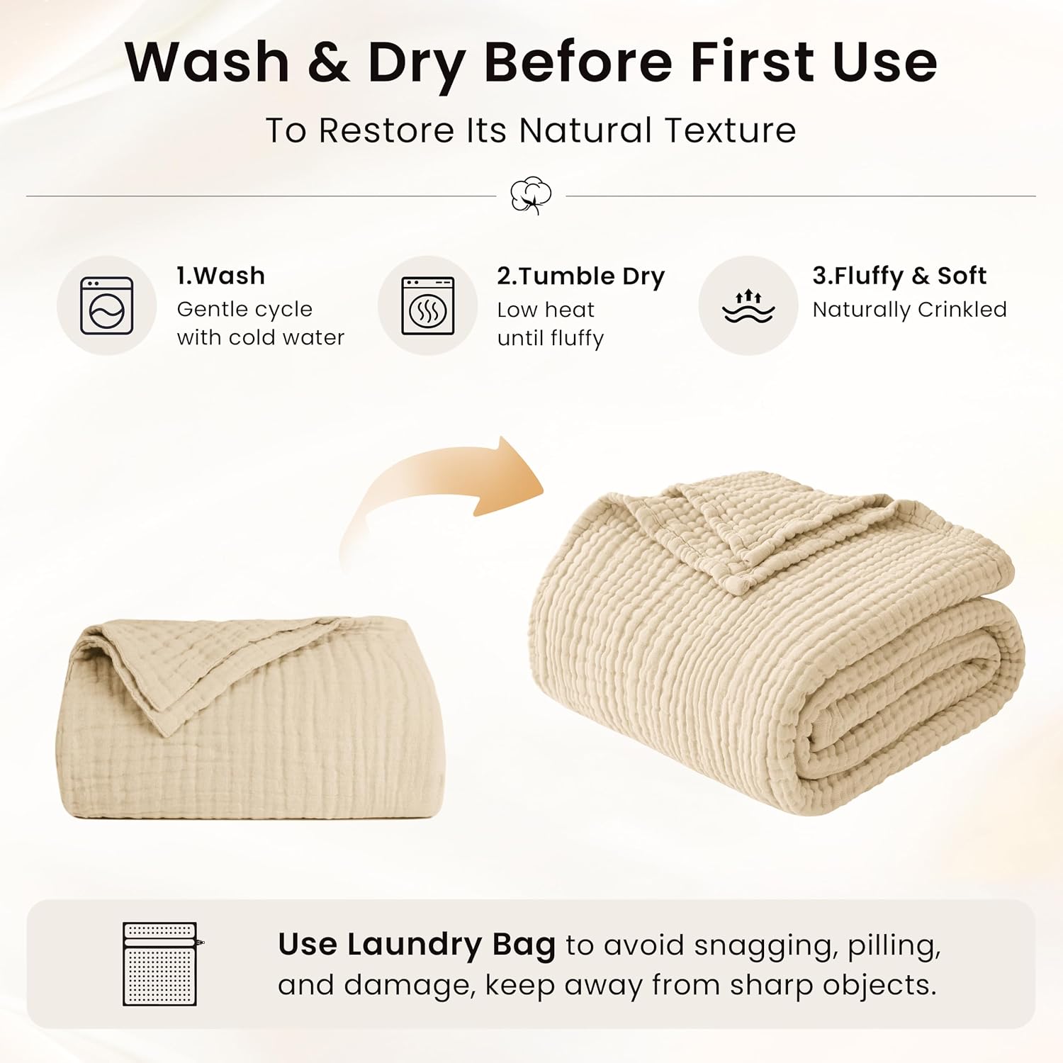 Detalle de Love's cabin Cotton Muslin Blanket, King Size
