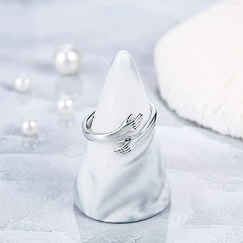 Detalle de Wonvin Collection 925 Sterling Silver Hug Ring – I Love You Forever, Engraved Hugging Hands Open Ring