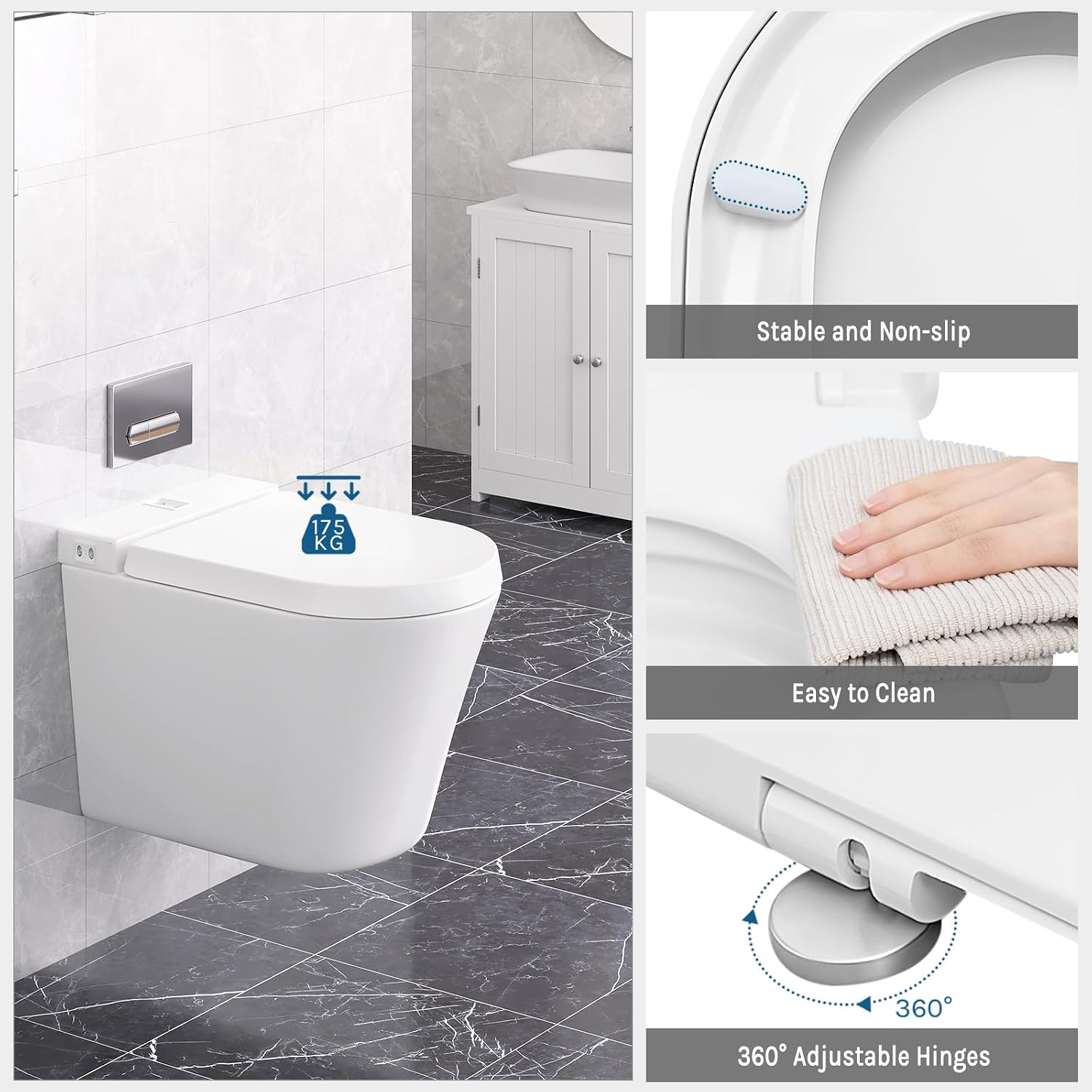 Thumbnail 6 de WOLTU D Shape Toilet Seat with Soft Close and Quick Release – White