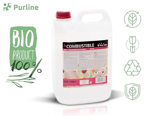 Detalle de PUR LINE bioetanol líquido de 5 L al 96% para biochimeneas y estufas