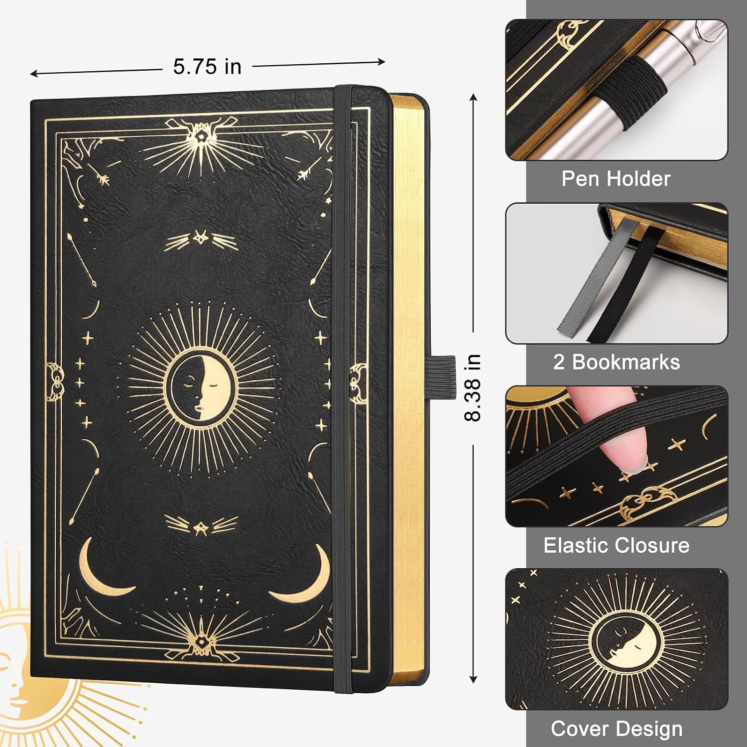 Detalle de LOAPEM Lined Journal Notebook — A5, 192 Pages, Sun & Moon Hardcover with 100 GSM Paper