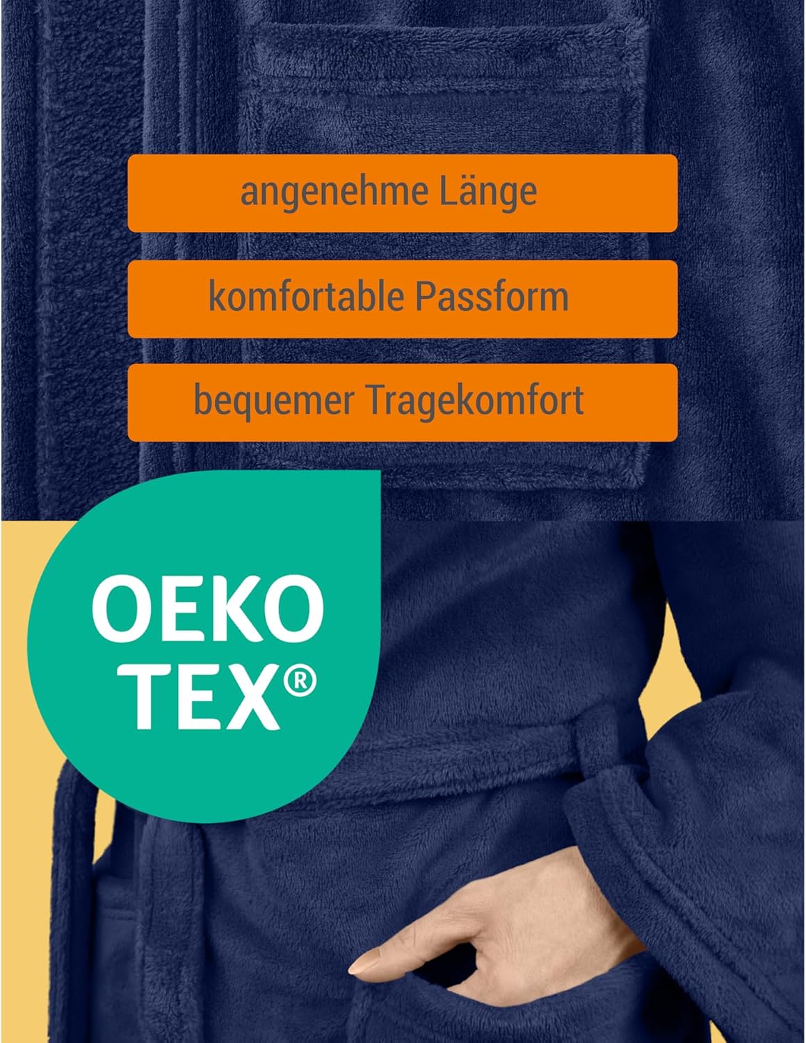 Detalle de Peignoir polaire Douillet npluseins – Col châle, Homme et Femme, Marine, Taille S
