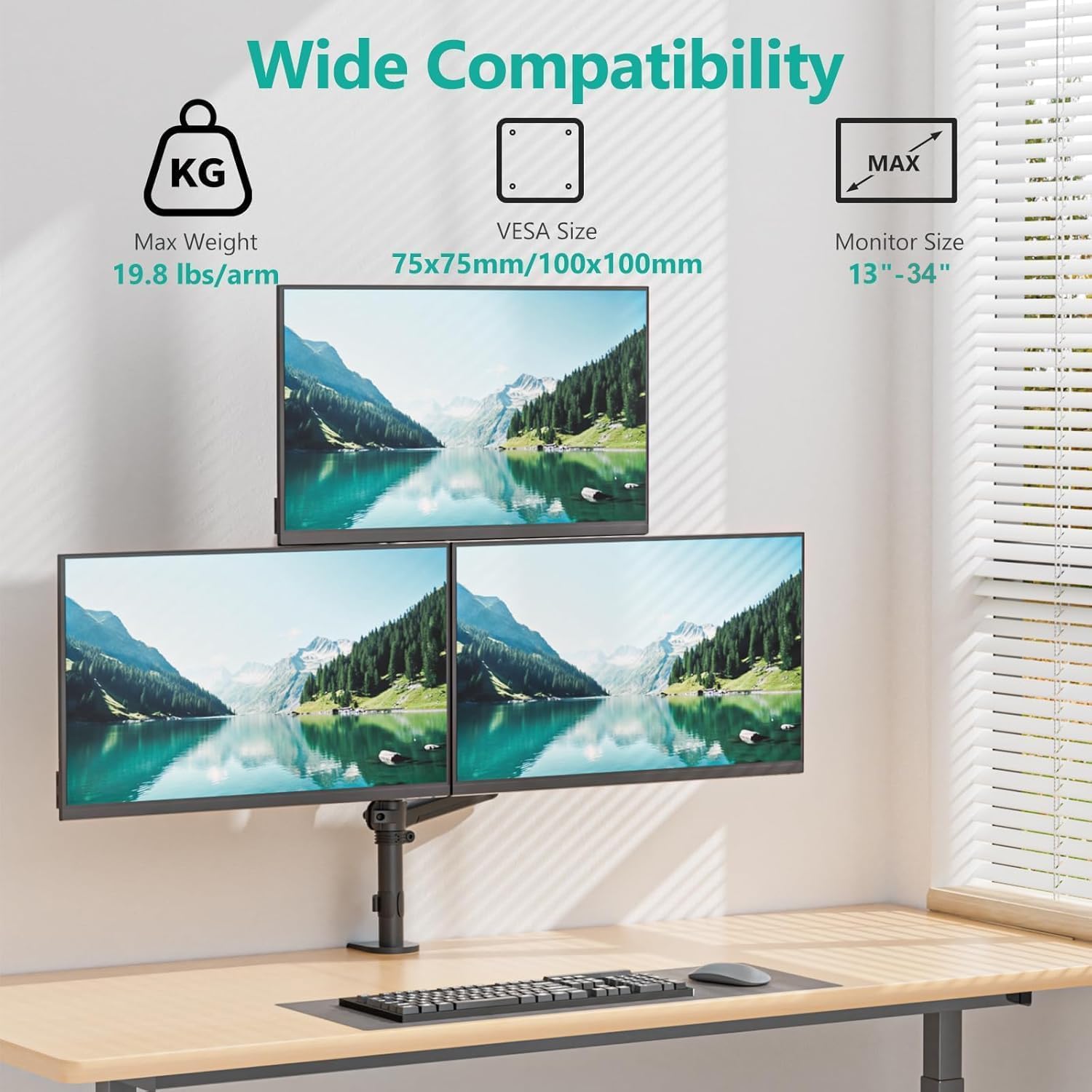 Detalle 2 de WALI triple monitor mount for 13–32 inch screens (GSDM003XL) with gas spring arms, black