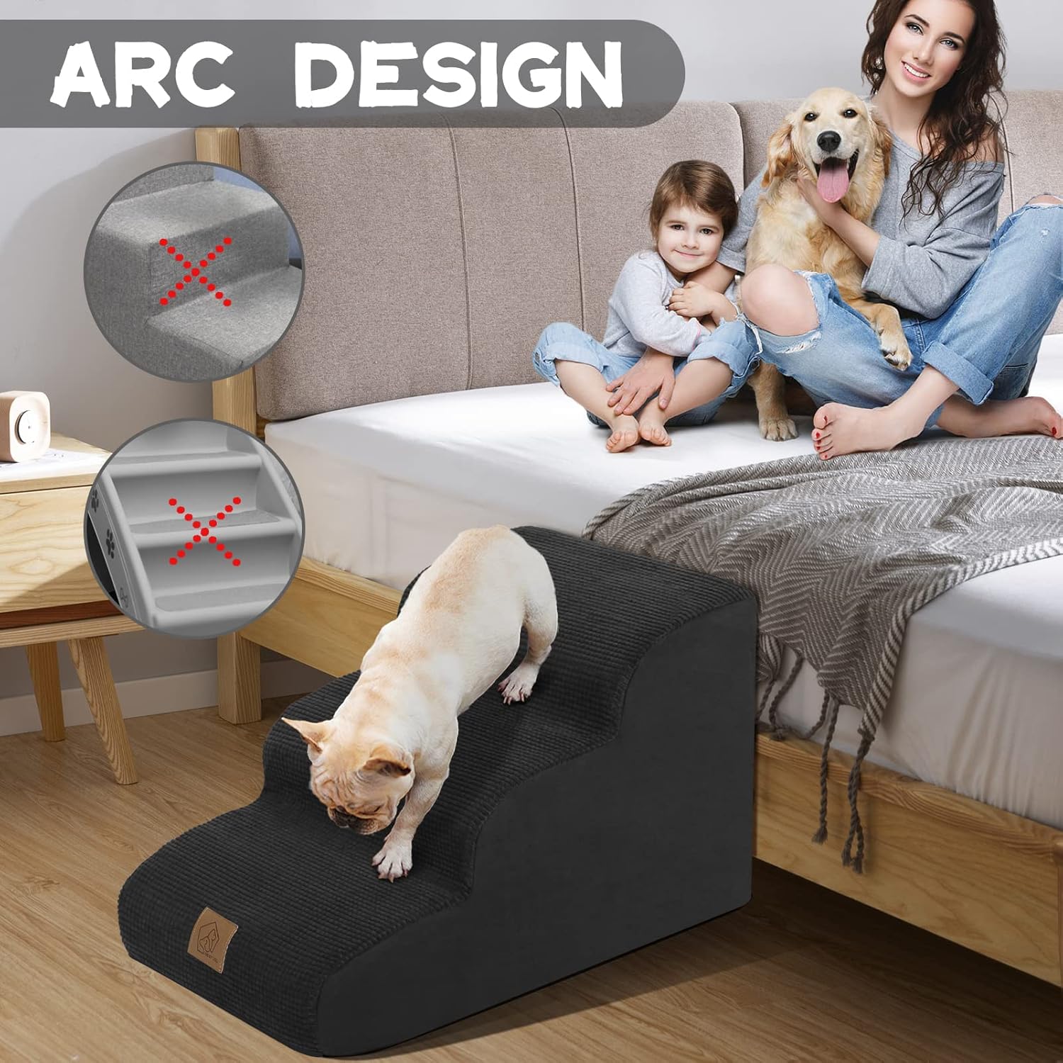 Thumbnail 2 de 3-Step Dog Stairs for Sofa and Bed – Non-Slip Foam Ramp for Small Pets