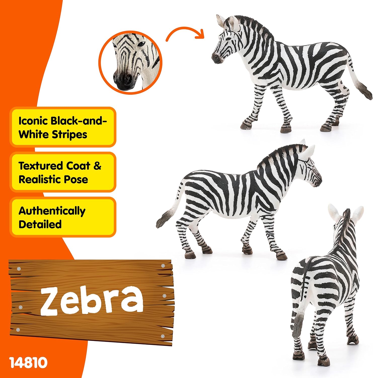 Detalle de Schleich 14810 Zebra, Female, Black – Hand-Painted Educational Figure