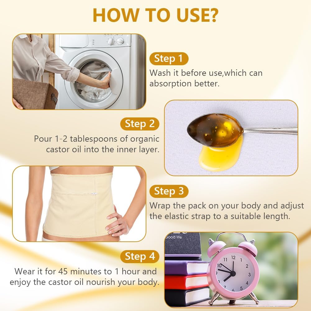 Detalle 2 de AOOWU Castor Oil Pack Wrap Kit – 6 x Reusable Organic Cotton Wraps (Oil Not Included)