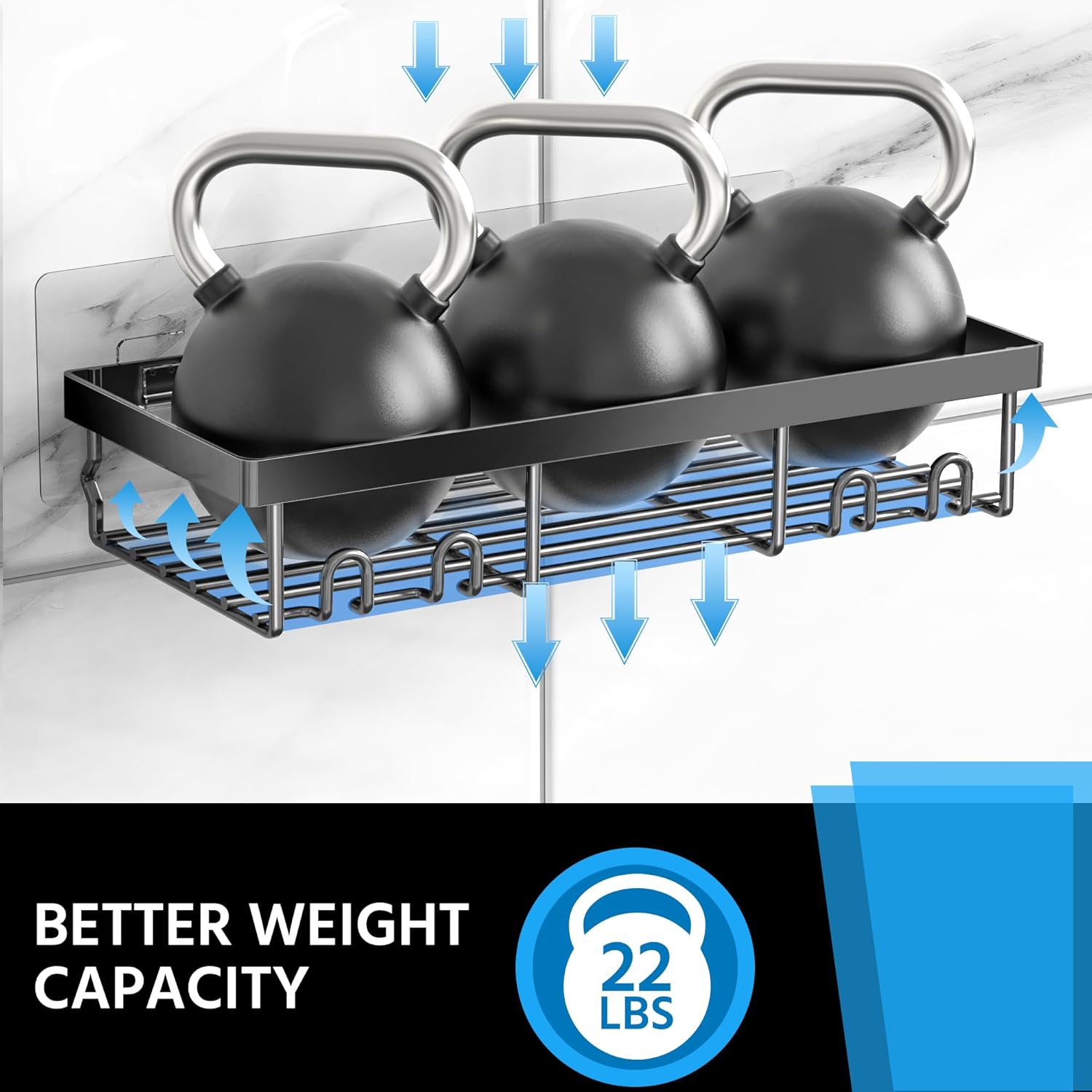 Thumbnail 2 de DIFULI Shower Caddy Shelf Organiser 2 Pack (No Drill) – Black self-adhesive shower shelves