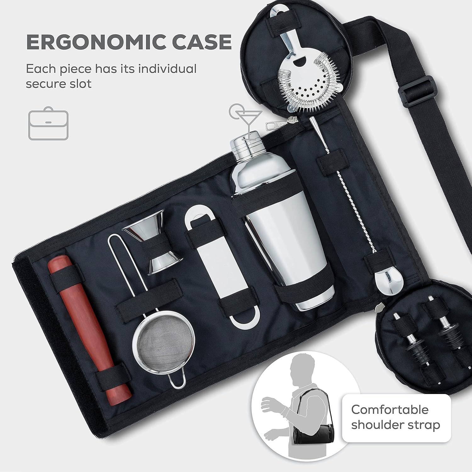 Thumbnail 4 de FineDine 10-Piece Cocktail Shaker Set with Travel Bag
