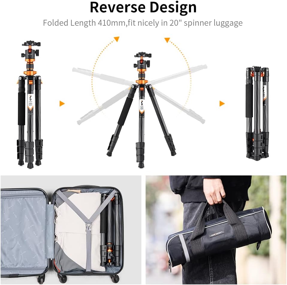 Detalle de K&F Concept 63" Carbon Fiber Tripod with Detachable Monopod and BH-28L Ball Head