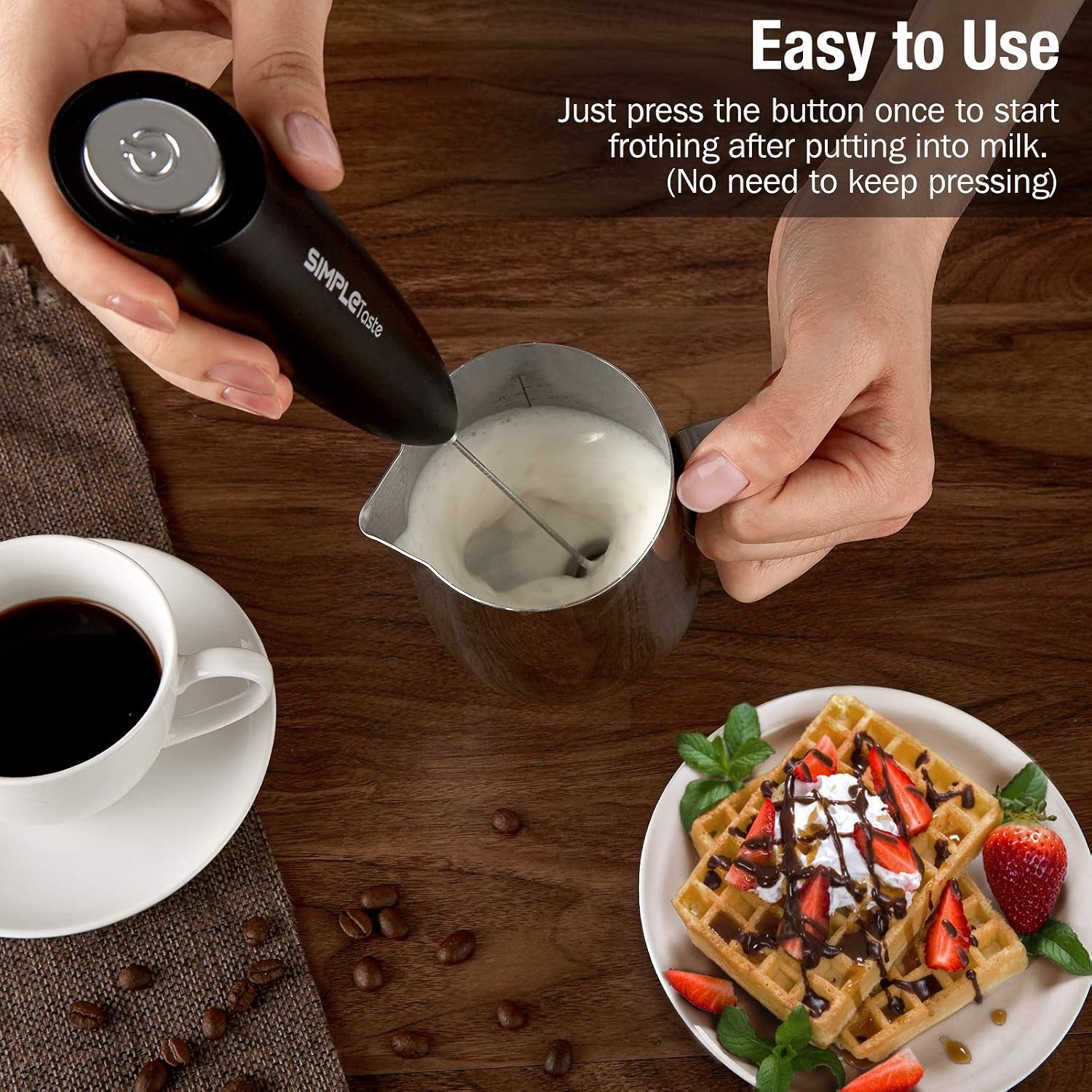Detalle de SIMPLETASTE 706NA-0005 Handheld Milk Frother with Stainless Steel Whisk