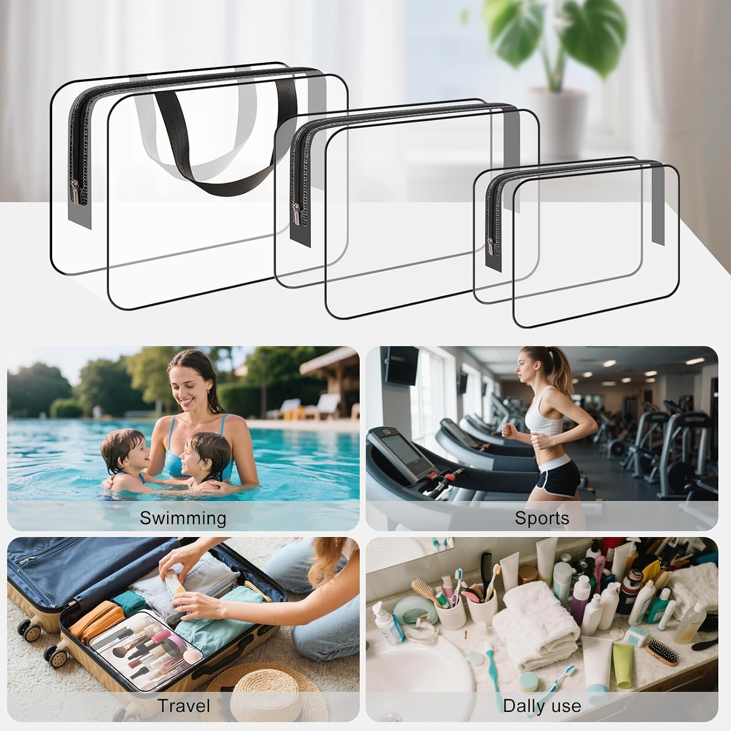 Detalle de Clear Wash Bag for Toiletries by Funnasting – 3 in 1 Waterproof Transparent PVC Travel Bag