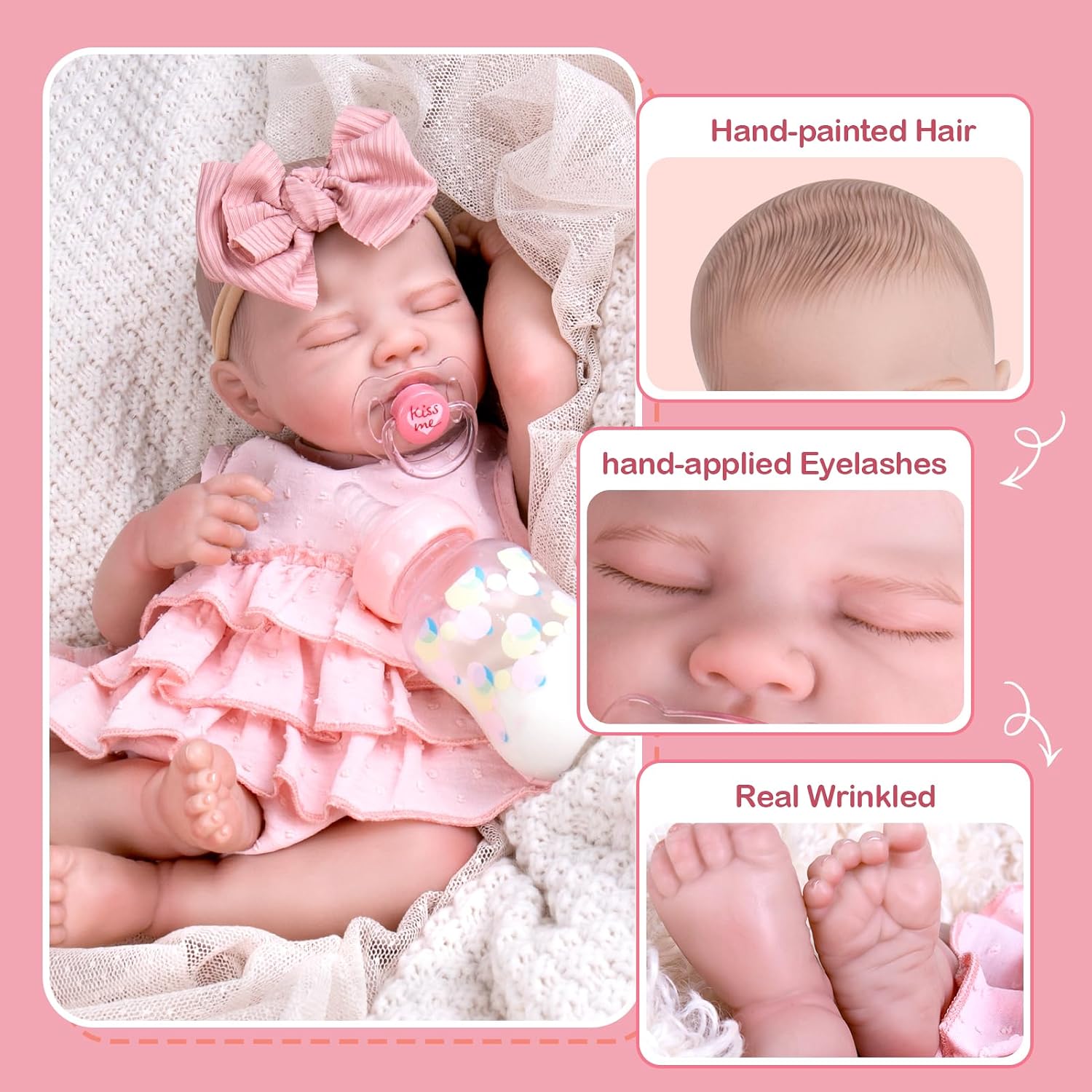 Thumbnail 4 de Aori 20-Inch Realistic Reborn Baby Doll – Sleeping Newborn Girl with Weighted Body, Poseable Limbs, and Full Feeding Set