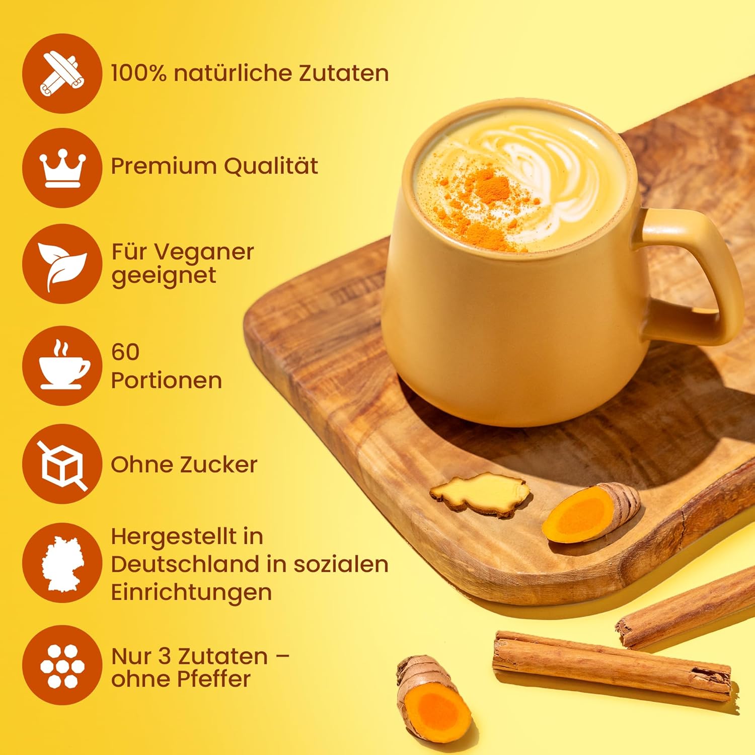 Thumbnail 6 de He-Ju Bio Goldene Milch Pur 300 g (60 Portionen) – Kurkuma, Ingwer & Ceylon Zimt, ohne Pfeffer und ohne Zucker