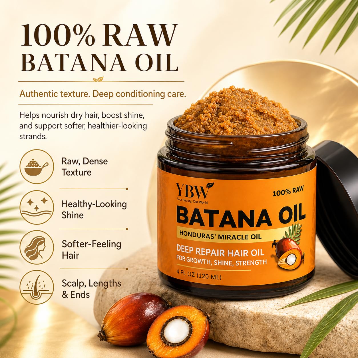 Detalle de YBW 100% Raw Batana Oil Paste for Hair Growth, Unrefined from Honduras
