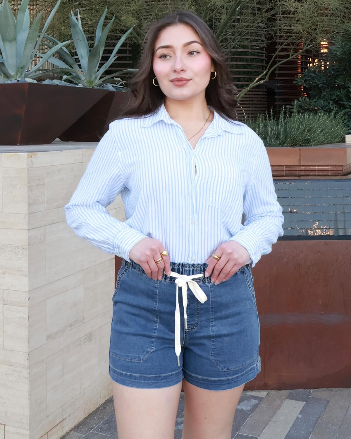 Thumbnail 5 de luvamia High-Waisted Pull-On Jean Shorts for Women with Drawstring (Elastic Waist)