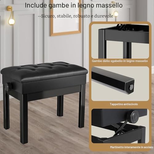 Detalle 2 de MAMIZO Sgabello Pianoforte Regolabile in Altezza 56x33x58 CM – Comfort e Versatilità