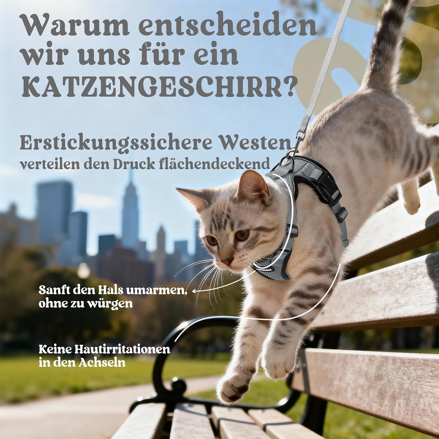 Detalle de rabbitgoo Katzengeschirr mit Leine Grau XS