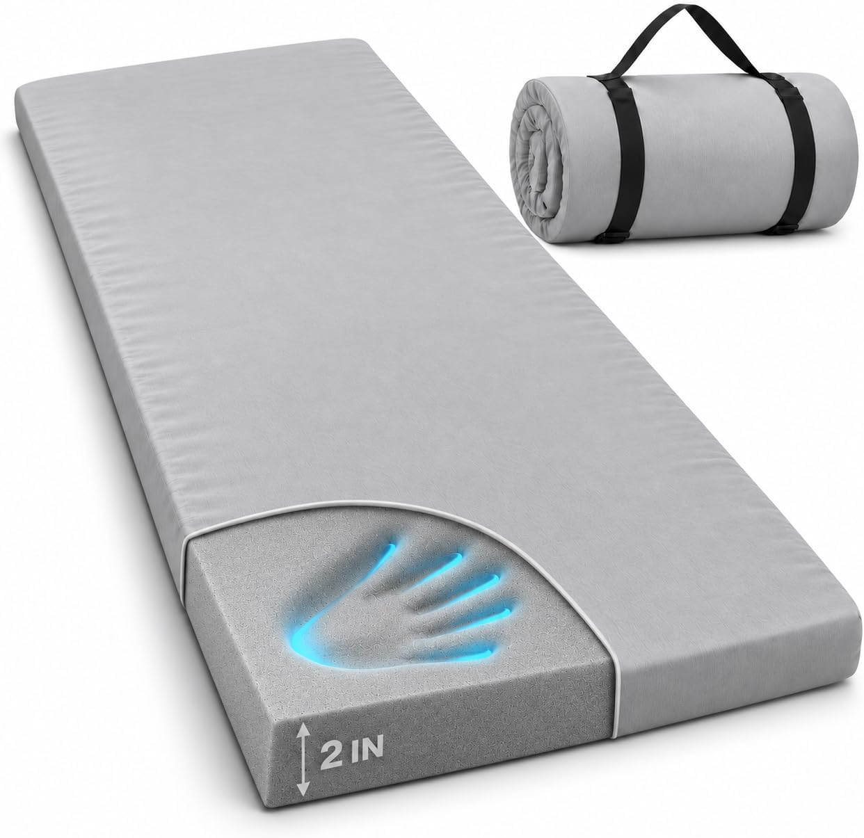 Detalle de CYMULA Camping Cot Mattress Topper (2-inch Memory Foam) — Portable Roll-Up Mattress Pad for Adults (only mattress)