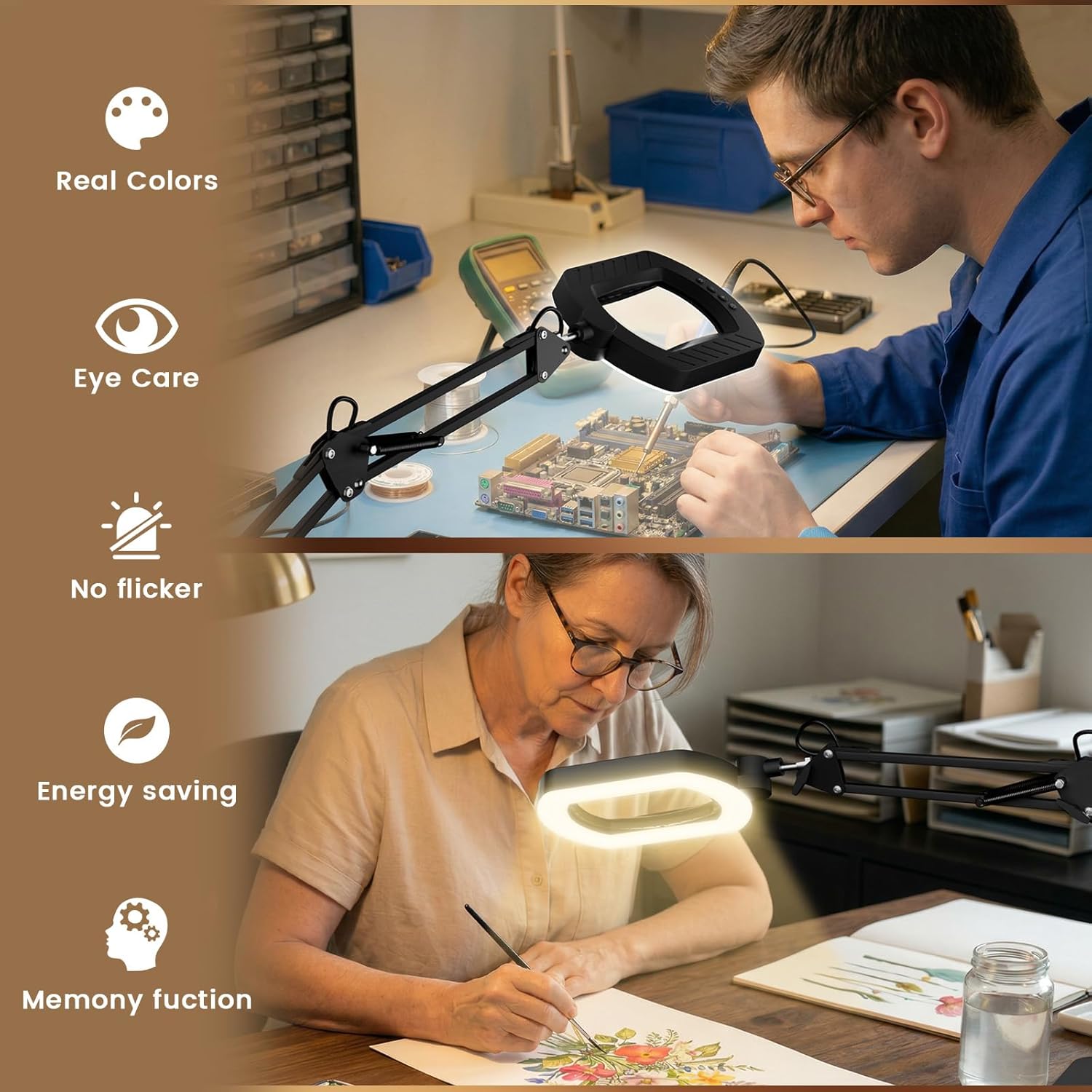 Thumbnail 3 de Magnifying glass with light and stand for reading – 12x USB-powered desk magnifier for crafts