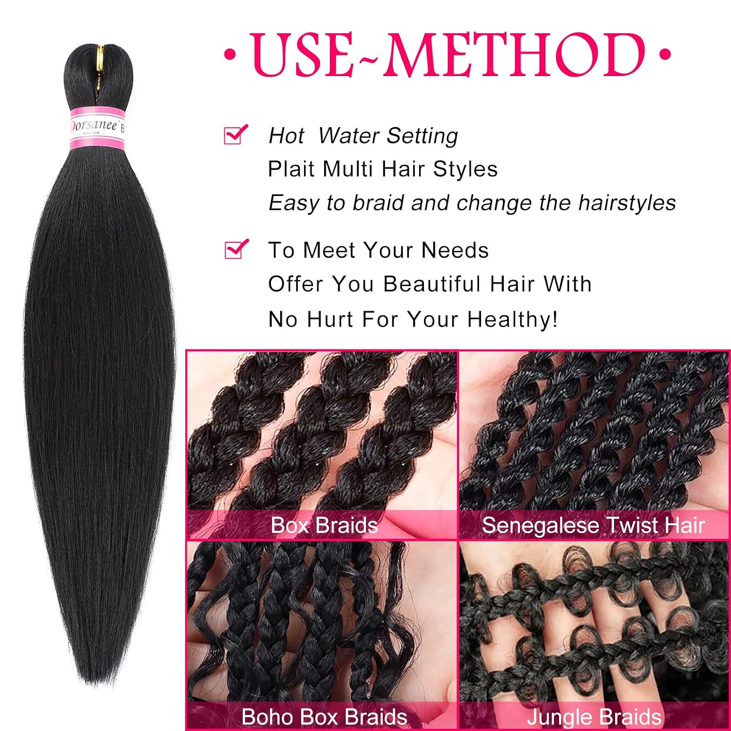 Thumbnail 3 de Pre Stretched Braiding Hair Extensions Natural Black 16 Inch, 8 Packs – Soft Yaki Straight Crochet Braids