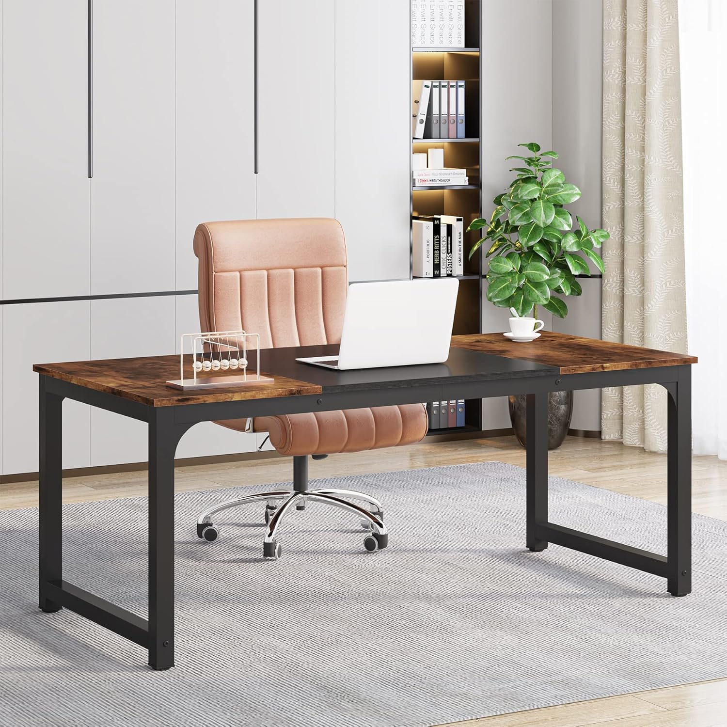 Tribesigns Modern Computer Desk (63 x 31.5 inch) in Vintage Black Metal Frame