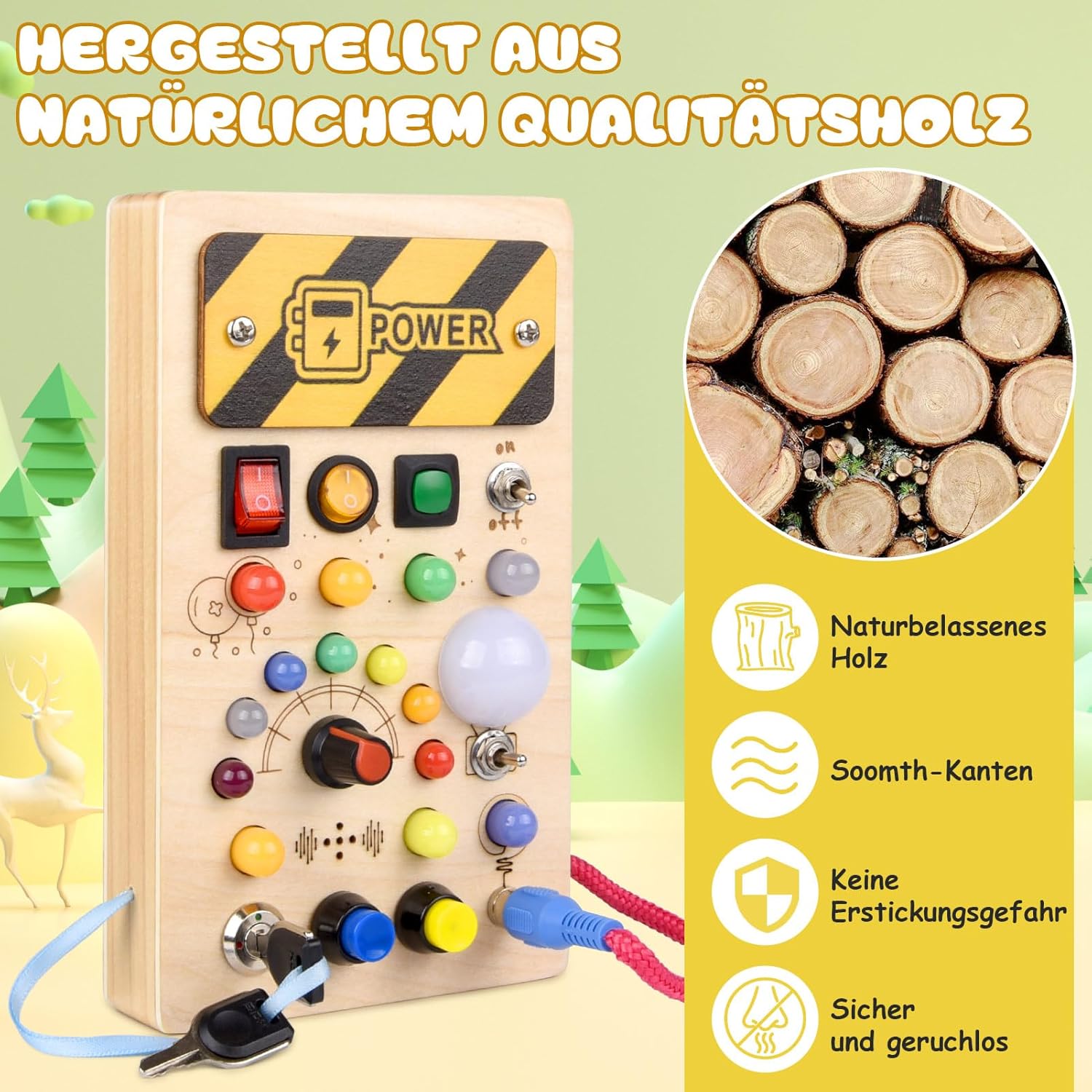 Detalle 2 de YIKANWEN Montessori Busy Board – Holz Lernbrett ab 1 Jahr