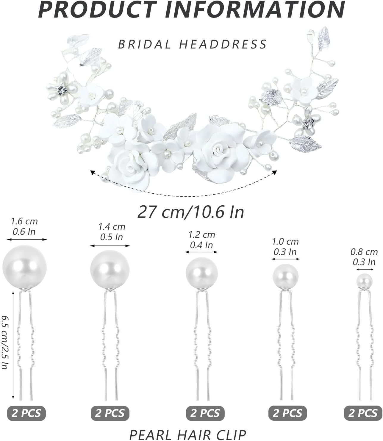 Detalle 2 de Bridal Pearl Hair Accessories Set 11pcs