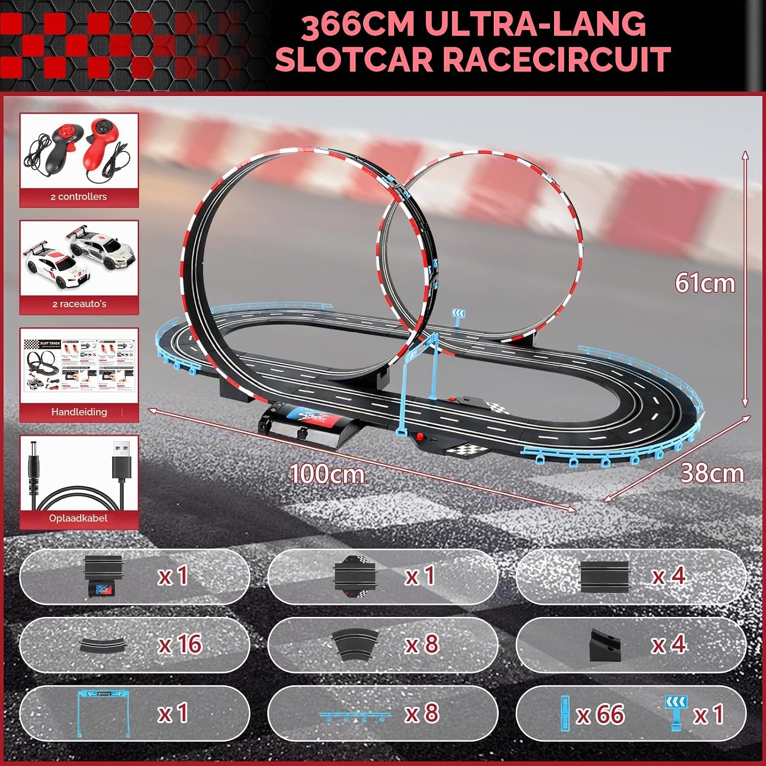 Detalle 2 de JONRRYIN Circuit Voiture Electrique pour Enfants racebaan 1:43 met 2 auto's