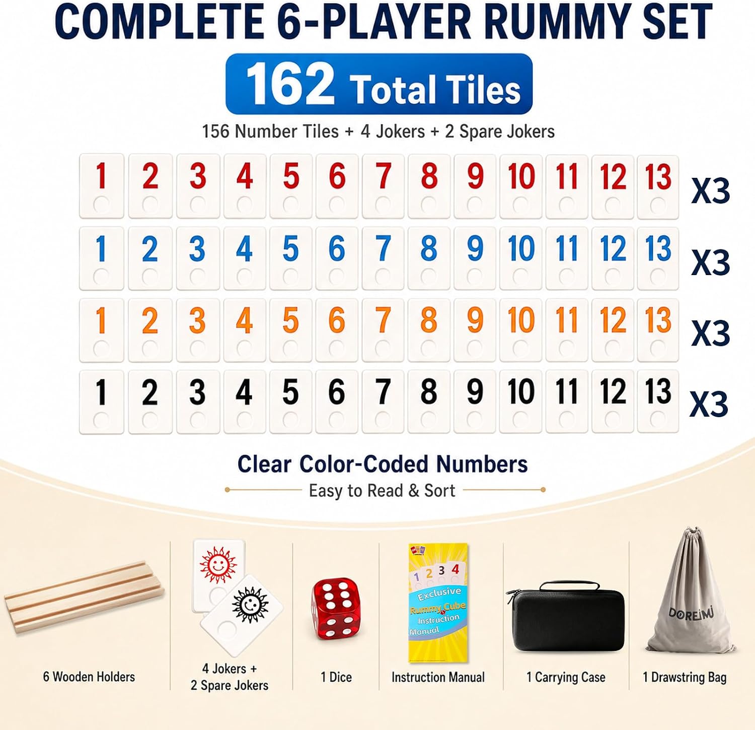 Thumbnail 5 de Doreimi Upgraded Rummy Cube Game Set 162 tiles 🎲